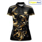 Custom Black And Gold Crown Swirl Bowling Shirts Bowling League Team Jersey Polo, 1/4 Zip