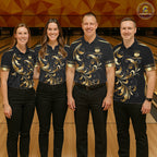 Custom Black And Gold Crown Swirl Bowling Shirts Bowling League Team Jersey Polo, 1/4 Zip