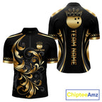 Custom Black And Gold Crown Swirl Bowling Shirts Bowling League Team Jersey Polo, 1/4 Zip
