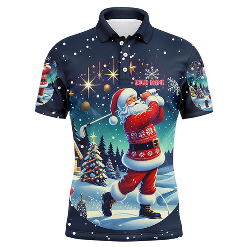 Funny Santa Golfer Christmas Night Golf Polo Shirts Custom Golfing Gifts For Christmas