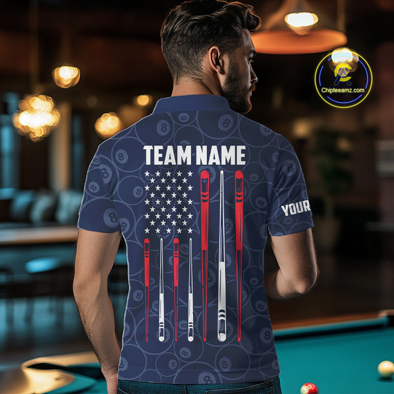 Navy Blue American Flag 8 Ball Billiard Jersey Custom Patriotic Pool Team Shirts