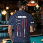 Navy Blue American Flag 8 Ball Billiard Jersey Custom Patriotic Pool Team Shirts