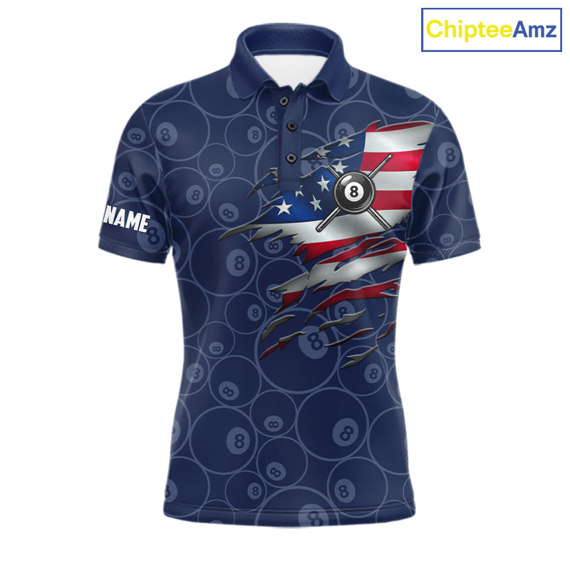 Navy Blue American Flag 8 Ball Billiard Jersey Custom Patriotic Pool Team Shirts