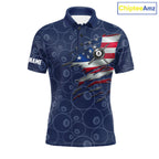 Navy Blue American Flag 8 Ball Billiard Jersey Custom Patriotic Pool Team Shirts