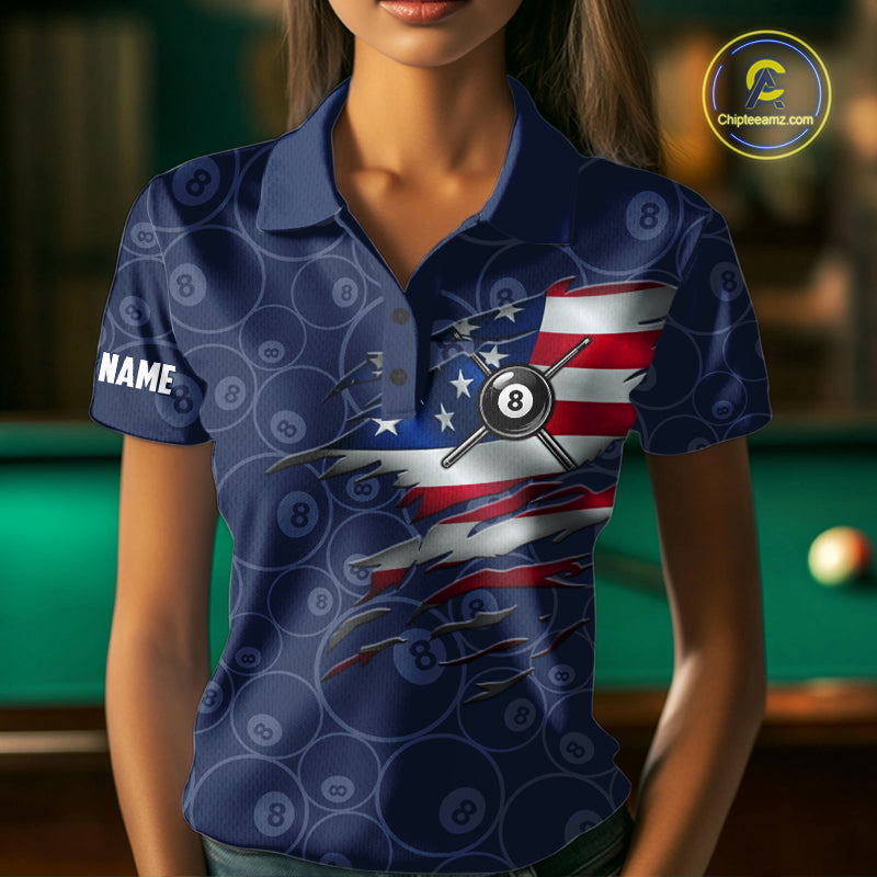 Navy Blue American Flag 8 Ball Billiard Jersey Custom Patriotic Pool Team Shirts