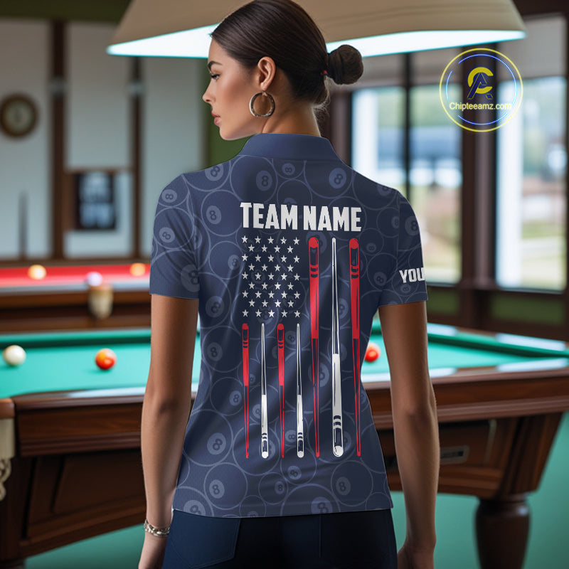 Navy Blue American Flag 8 Ball Billiard Jersey Custom Patriotic Pool Team Shirts