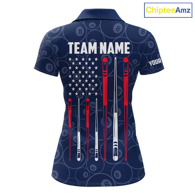 Navy Blue American Flag 8 Ball Billiard Jersey Custom Patriotic Pool Team Shirts