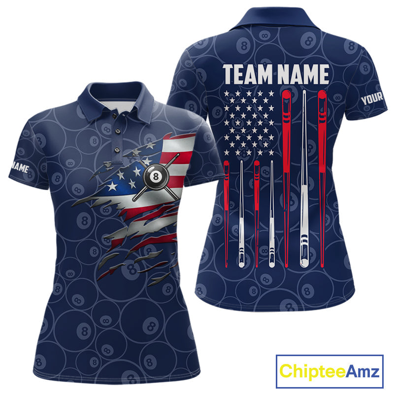 Navy Blue American Flag 8 Ball Billiard Jersey Custom Patriotic Pool Team Shirts