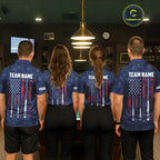 Navy Blue American Flag 8 Ball Billiard Jersey Custom Patriotic Pool Team Shirts