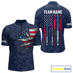 Navy Blue American Flag 8 Ball Billiard Jersey Custom Patriotic Pool Team Shirts