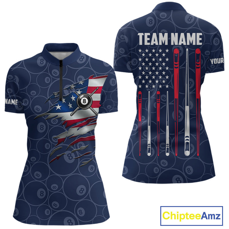 Navy Blue American Flag 8 Ball Billiard Jersey Custom Patriotic Pool Team Shirts