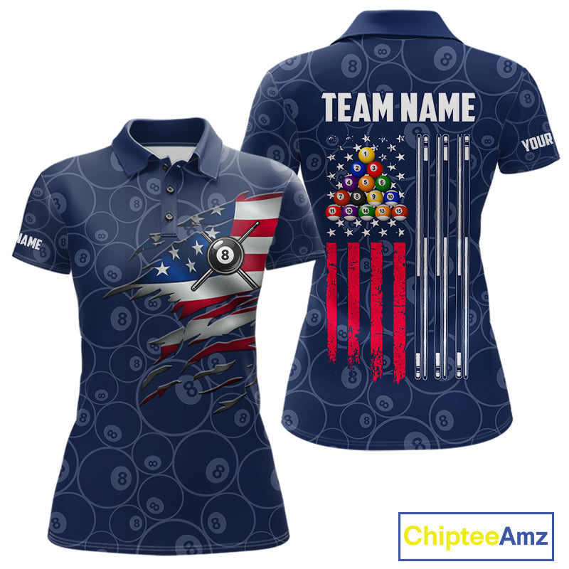 Navy Blue Grunge American Flag Billiard Shirts Custom Patriotic 8 Ball Pool Team Jersey