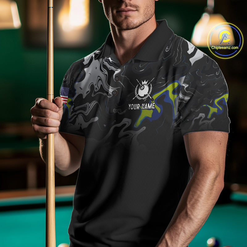 Black And White Camo US Flag 8 Ball Billiard Jersey Custom Patriotic Pool Team Shirts