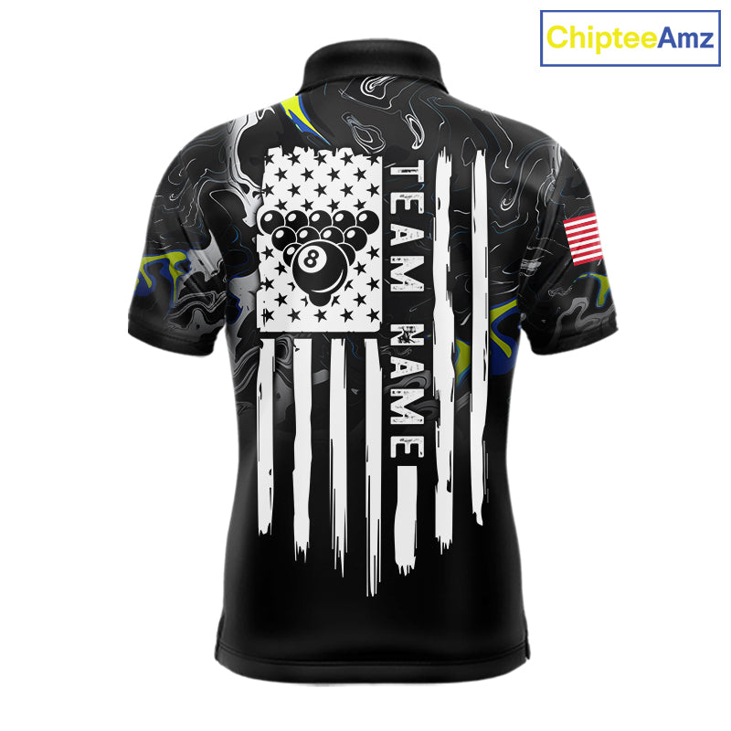 Black And White Camo US Flag 8 Ball Billiard Jersey Custom Patriotic Pool Team Shirts