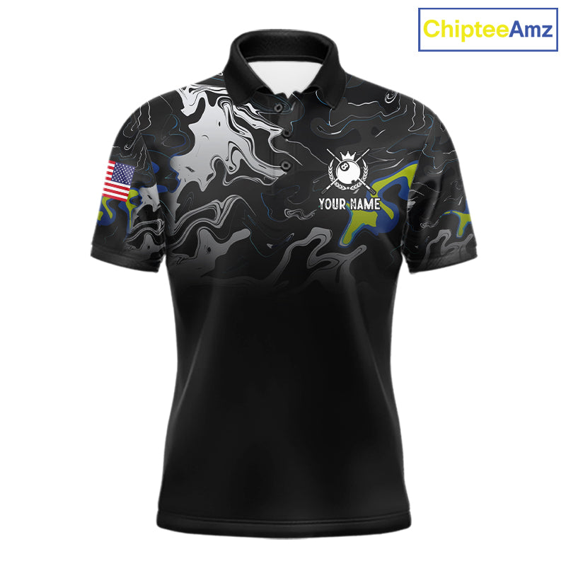 Black And White Camo US Flag 8 Ball Billiard Jersey Custom Patriotic Pool Team Shirts