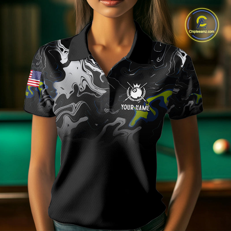 Black And White Camo US Flag 8 Ball Billiard Jersey Custom Patriotic Pool Team Shirts