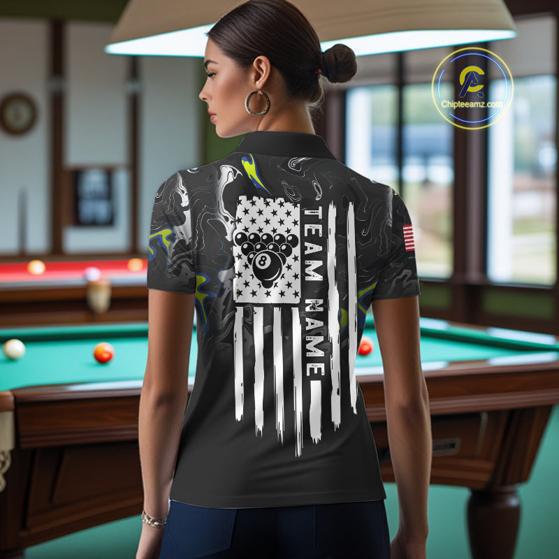 Black And White Camo US Flag 8 Ball Billiard Jersey Custom Patriotic Pool Team Shirts