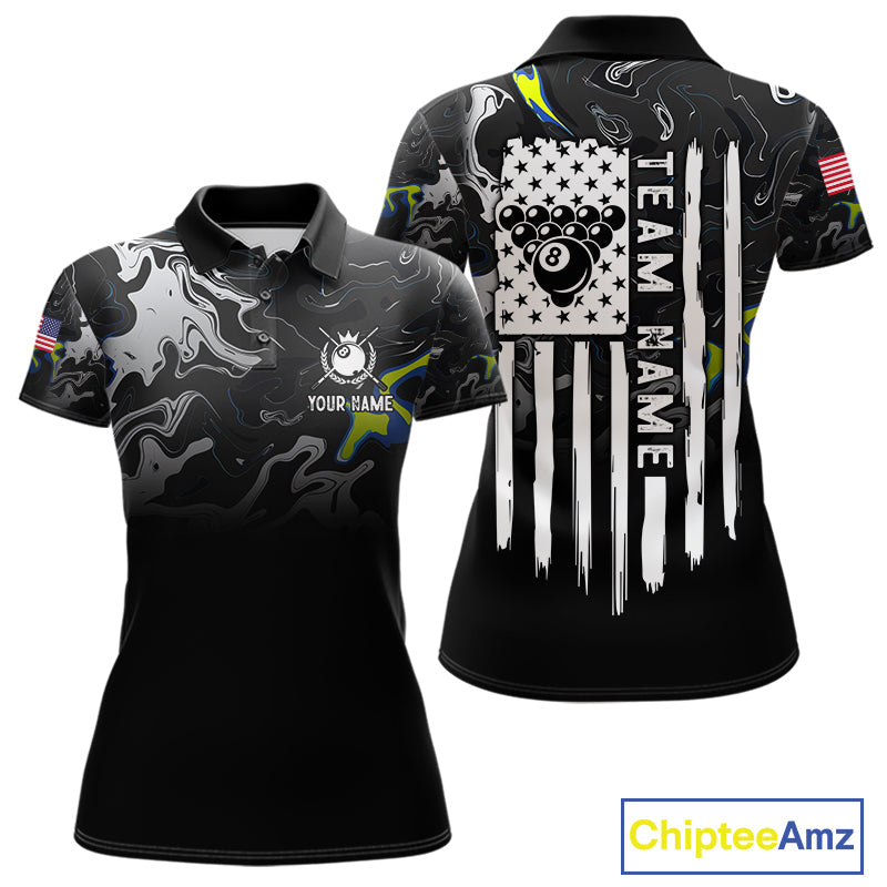 Black And White Camo US Flag 8 Ball Billiard Jersey Custom Patriotic Pool Team Shirts