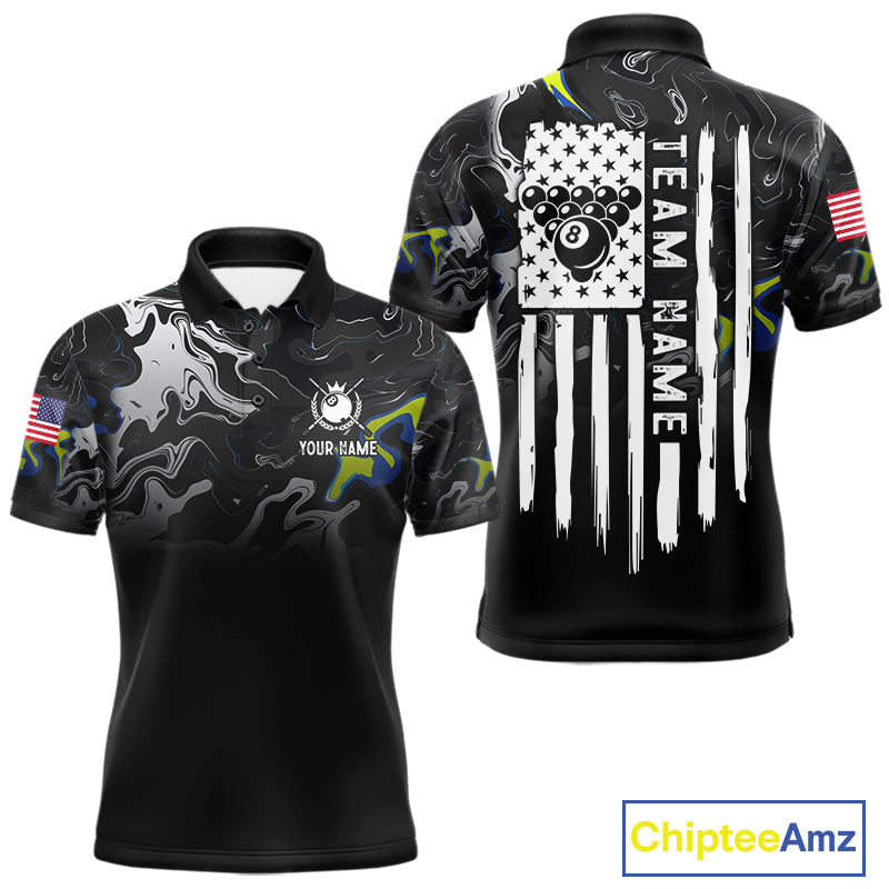 Black And White Camo US Flag 8 Ball Billiard Jersey Custom Patriotic Pool Team Shirts