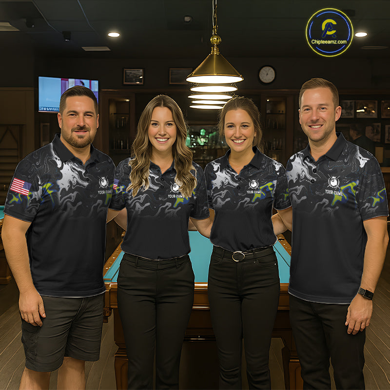 Black And White Camo US Flag 8 Ball Billiard Jersey Custom Patriotic Pool Team Shirts