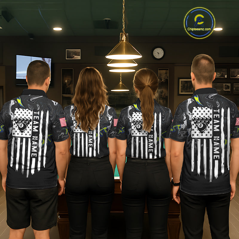 Black And White Camo US Flag 8 Ball Billiard Jersey Custom Patriotic Pool Team Shirts