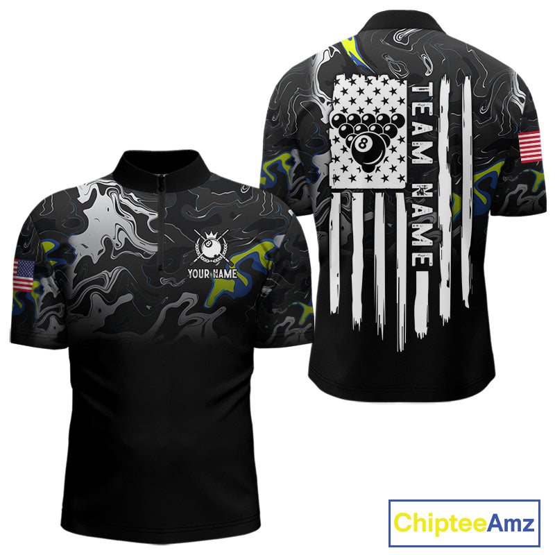 Black And White Camo US Flag 8 Ball Billiard Jersey Custom Patriotic Pool Team Shirts