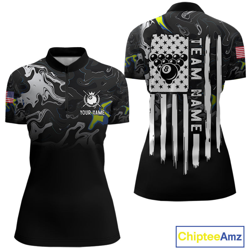 Black And White Camo US Flag 8 Ball Billiard Jersey Custom Patriotic Pool Team Shirts