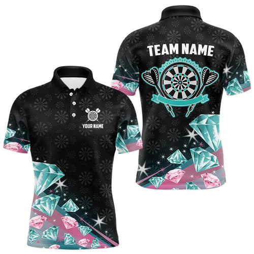 Funny Pink And Turquoise Diamonds Darts Polo & Quarter Zip Custom Dart Shirts Dart Jerseys