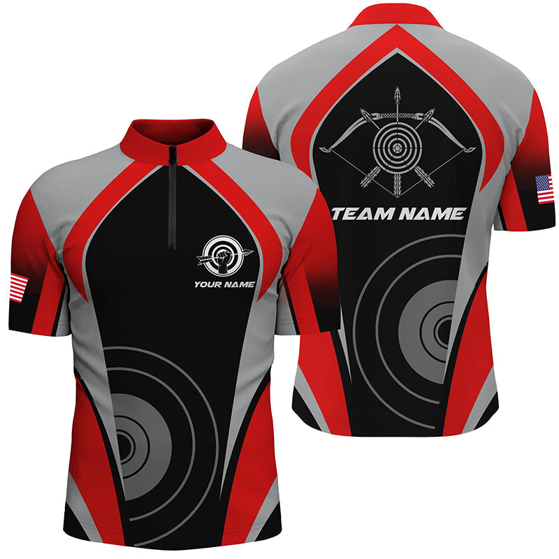 Personalized Red Archery Jerseys Quarter-Zip Shirts Custom Archery Uniform For Team