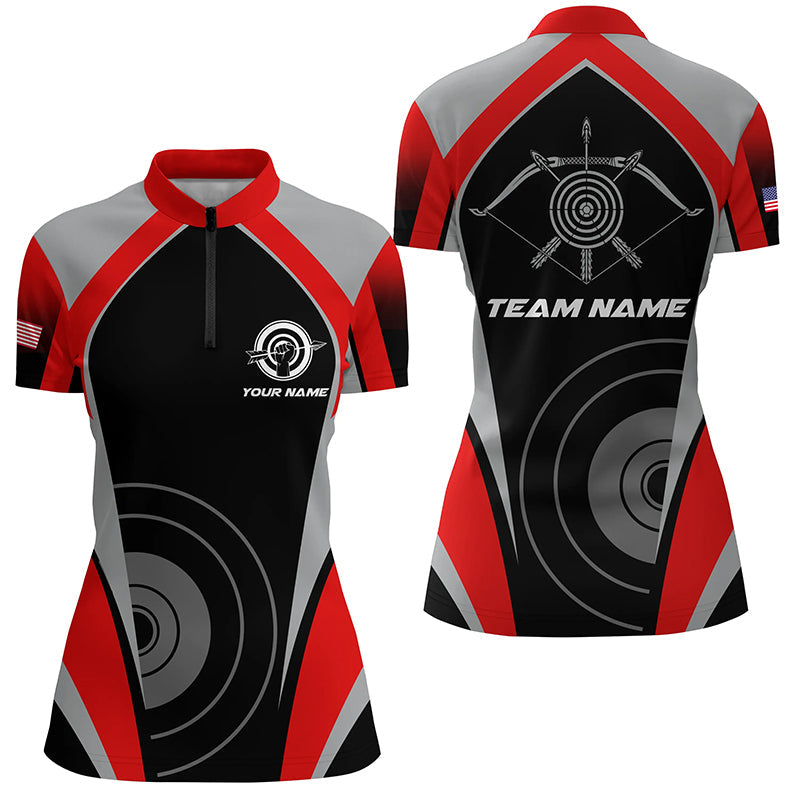 Personalized Red Archery Jerseys Quarter-Zip Shirts Custom Archery Uniform For Team