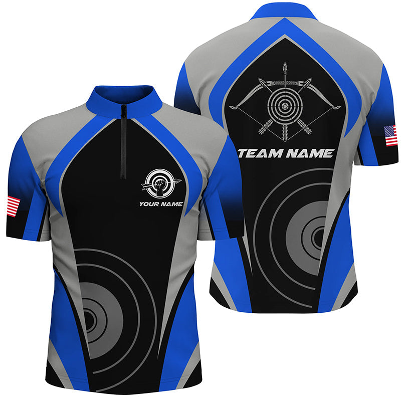 Personalized Blue Archery Jerseys Quarter-Zip Shirts Custom Archery Uniform For Team