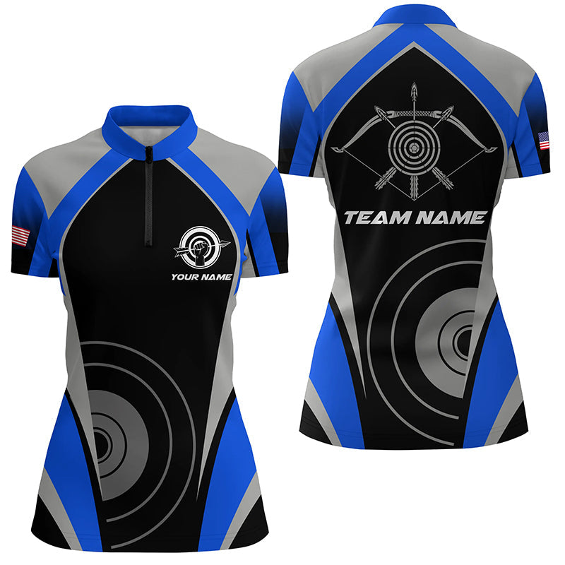 Personalized Blue Archery Jerseys Quarter-Zip Shirts Custom Archery Uniform For Team