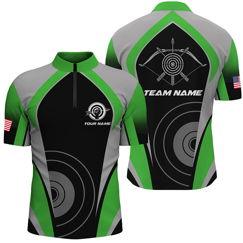 Personalized Green Archery Jerseys Quarter-Zip Shirts Custom Archery Uniform For Team