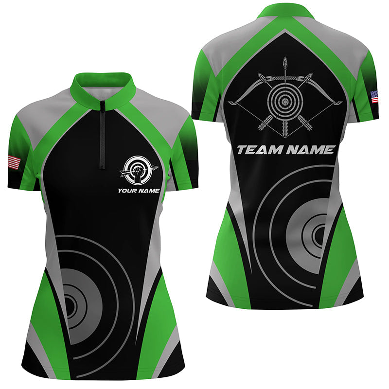 Personalized Green Archery Jerseys Quarter-Zip Shirts Custom Archery Uniform For Team