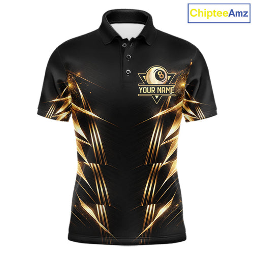 Black And Gold Lightning 8 Ball Pool Billiard Shirts Custom Billiard Team League Jerseys