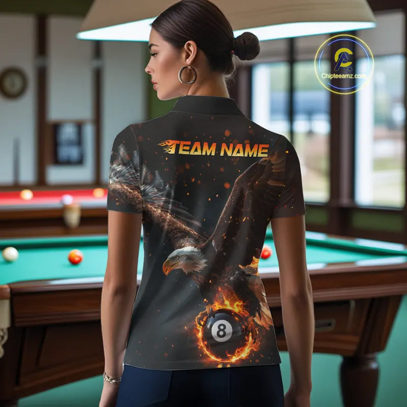 Personalized Fire 8 Ball Eagle Billiard Shirt Custom Pool Team Jersey Polo & 1/4 Zip