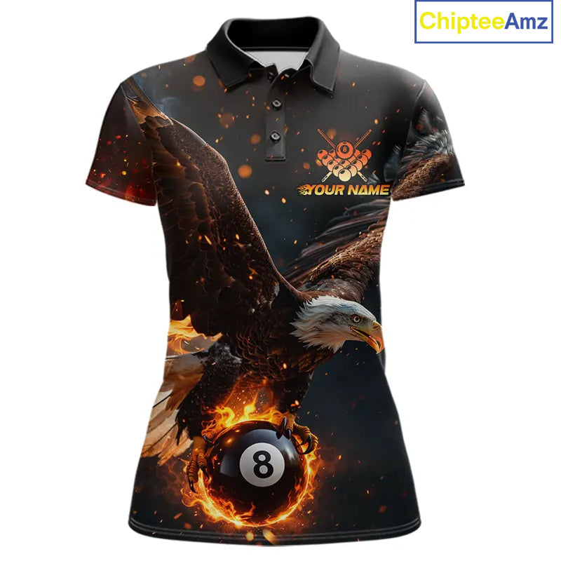 Personalized Fire 8 Ball Eagle Billiard Shirt Custom Pool Team Jersey Polo & 1/4 Zip
