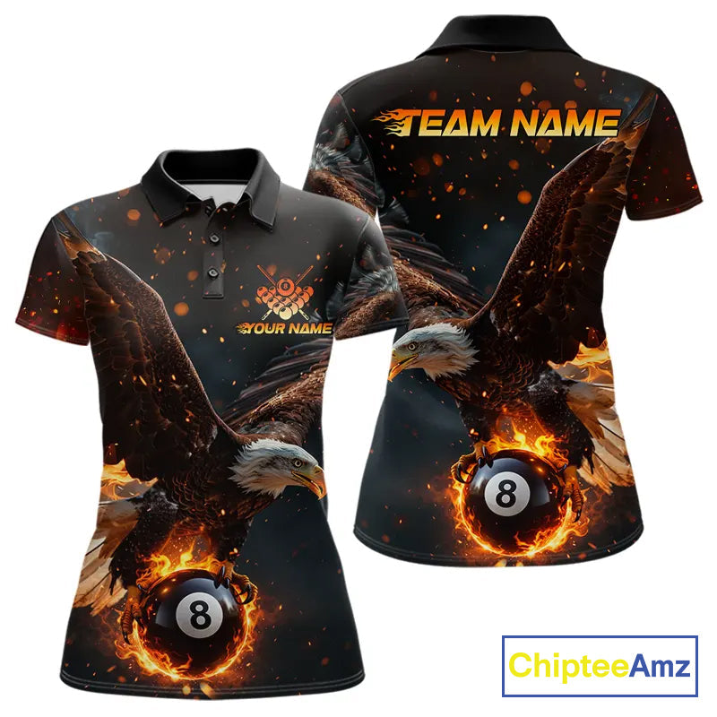 Personalized Fire 8 Ball Eagle Billiard Shirt Custom Pool Team Jersey Polo & 1/4 Zip