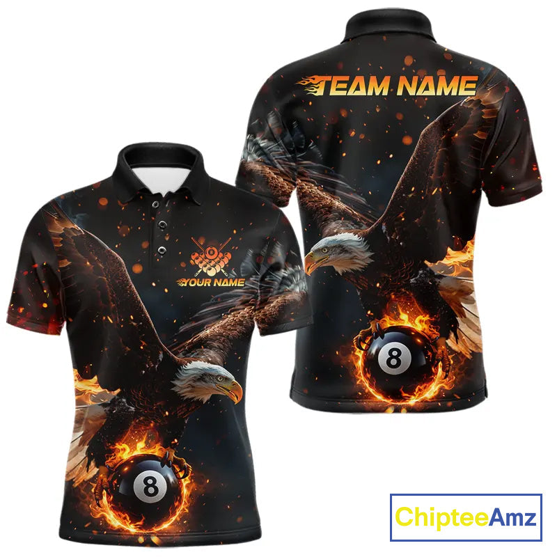 Personalized Fire 8 Ball Eagle Billiard Shirt Custom Pool Team Jersey Polo & 1/4 Zip