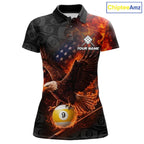 Flaming US Flag Eagle 9 Ball Billiard Shirt Custom Patriotic Pool Jersey Polo & 1/4 Zip
