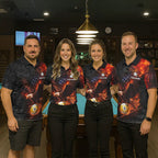 Flaming US Flag Eagle 9 Ball Billiard Shirt Custom Patriotic Pool Jersey Polo & 1/4 Zip