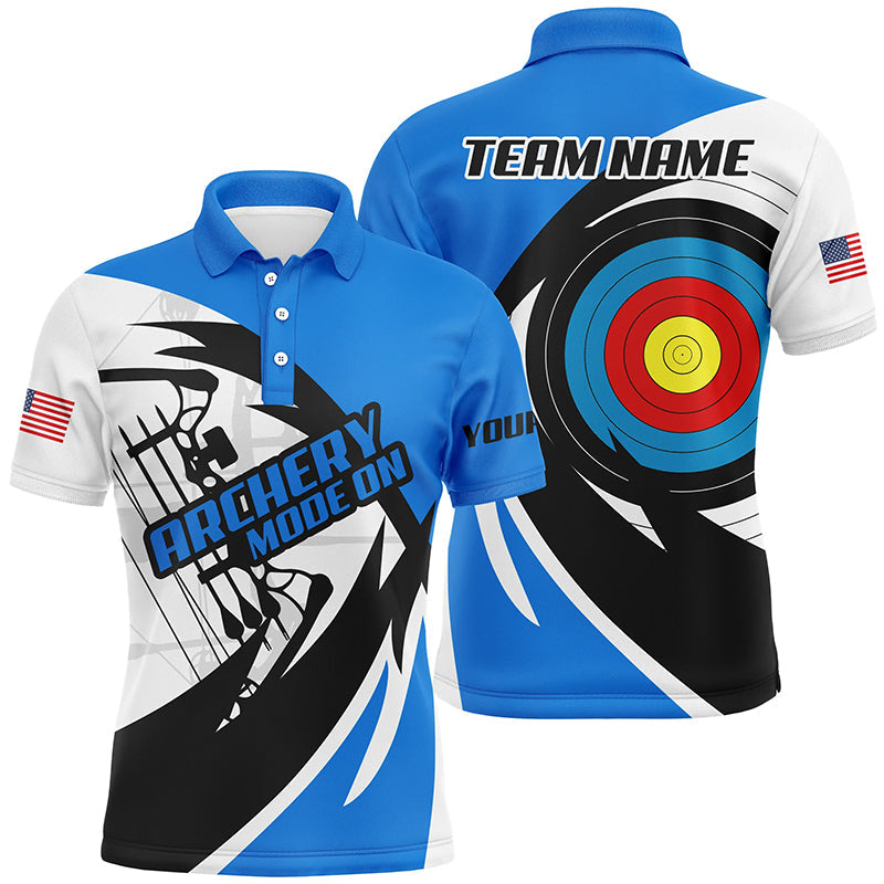 Personalized Blue Archery Jerseys Polo & Quarter-Zip Shirts Custom Archery Bow Shirts