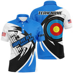 Personalized Blue Archery Jerseys Polo & Quarter-Zip Shirts Custom Archery Bow Shirts