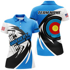 Personalized Blue Archery Jerseys Polo & Quarter-Zip Shirts Custom Archery Bow Shirts