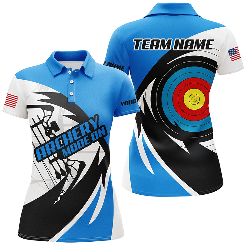 Personalized Blue Archery Jerseys Polo & Quarter-Zip Shirts Custom Archery Bow Shirts