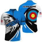 Personalized Blue Archery Jerseys Polo & Quarter-Zip Shirts Custom Archery Bow Shirts
