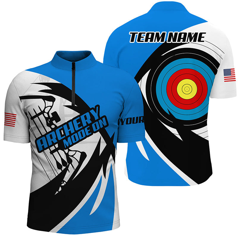 Personalized Blue Archery Jerseys Polo & Quarter-Zip Shirts Custom Archery Bow Shirts