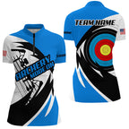 Personalized Blue Archery Jerseys Polo & Quarter-Zip Shirts Custom Archery Bow Shirts