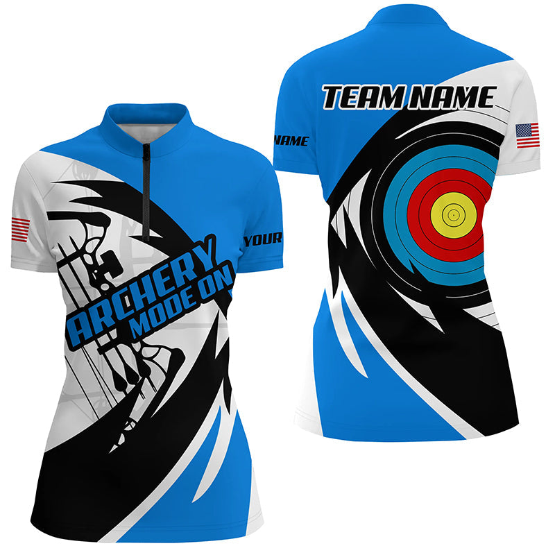 Personalized Blue Archery Jerseys Polo & Quarter-Zip Shirts Custom Archery Bow Shirts