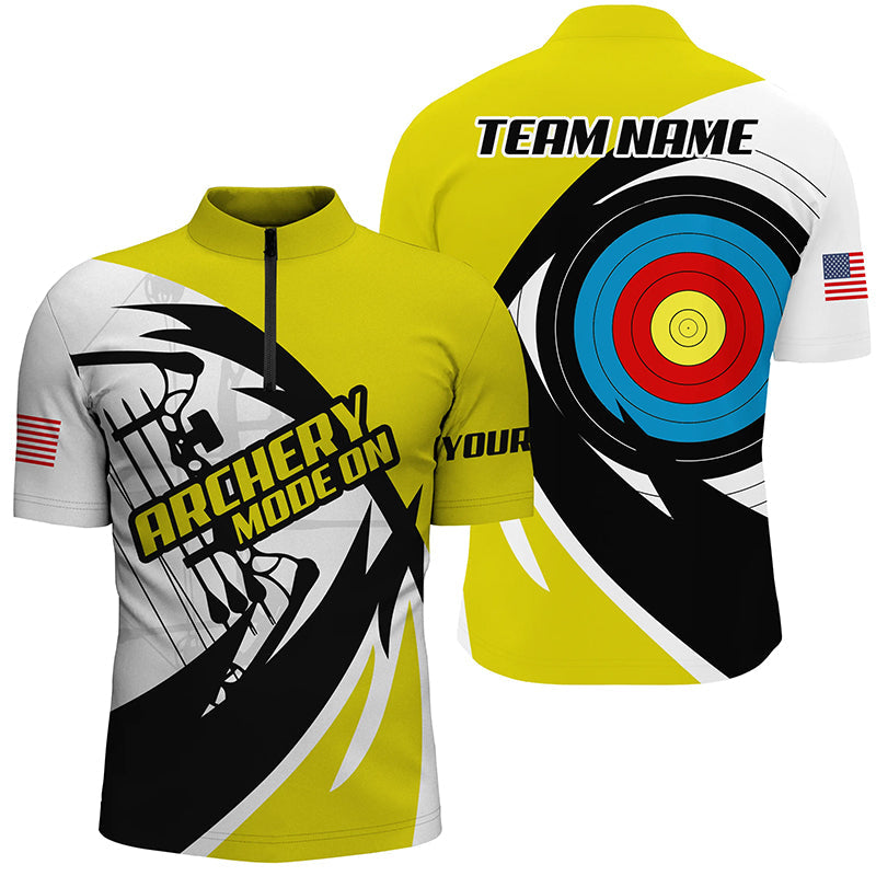 Personalized Yellow Archery Jerseys Polo & Quarter-Zip Shirts Custom Archery Bow Shirts